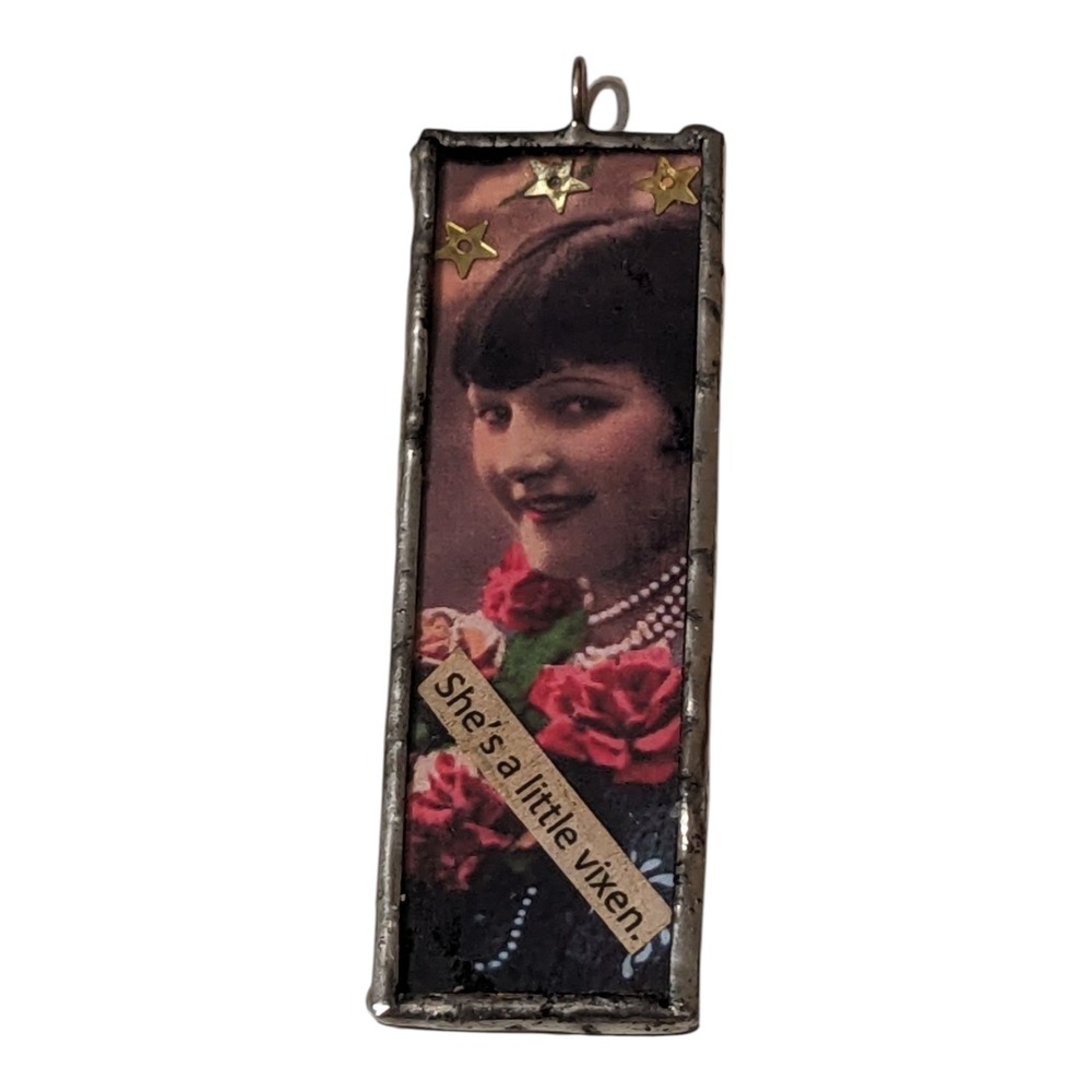 Soldered‎ Glass Slide Necklace Charm She's A Little Vixen Statement Necklace
